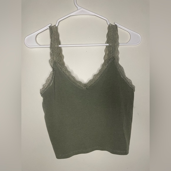 American Eagle Cropped Lace Top Green Medium - Picture 1 of 4
